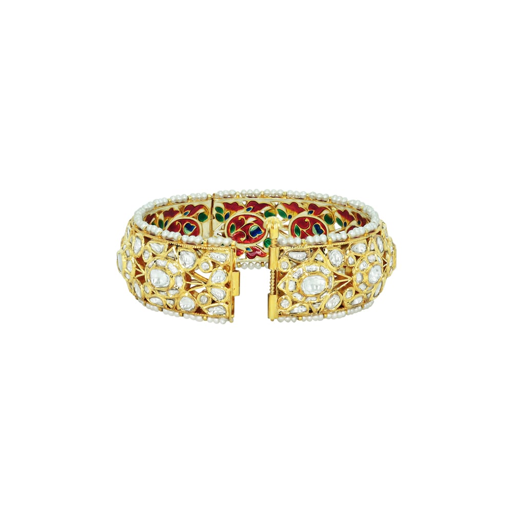 Polki Bangle with Pearl Edges and Enamel Accents